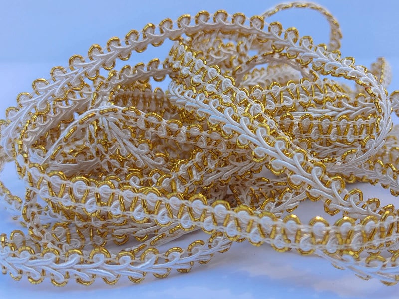 MONIDOOR 3/8 Inch Gimp Braid Trim 50 Yards for Upholstery Costume DIY Crafts (1327 Light Gold White) - Image 2